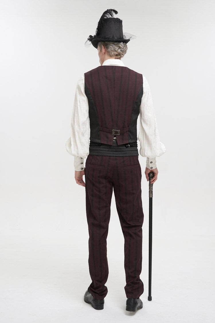 Red Retro Micro-Elastic Thick Stripe Stitching Three-Dimensional Texture Detachable Men's Punk Swallowtail Vest
