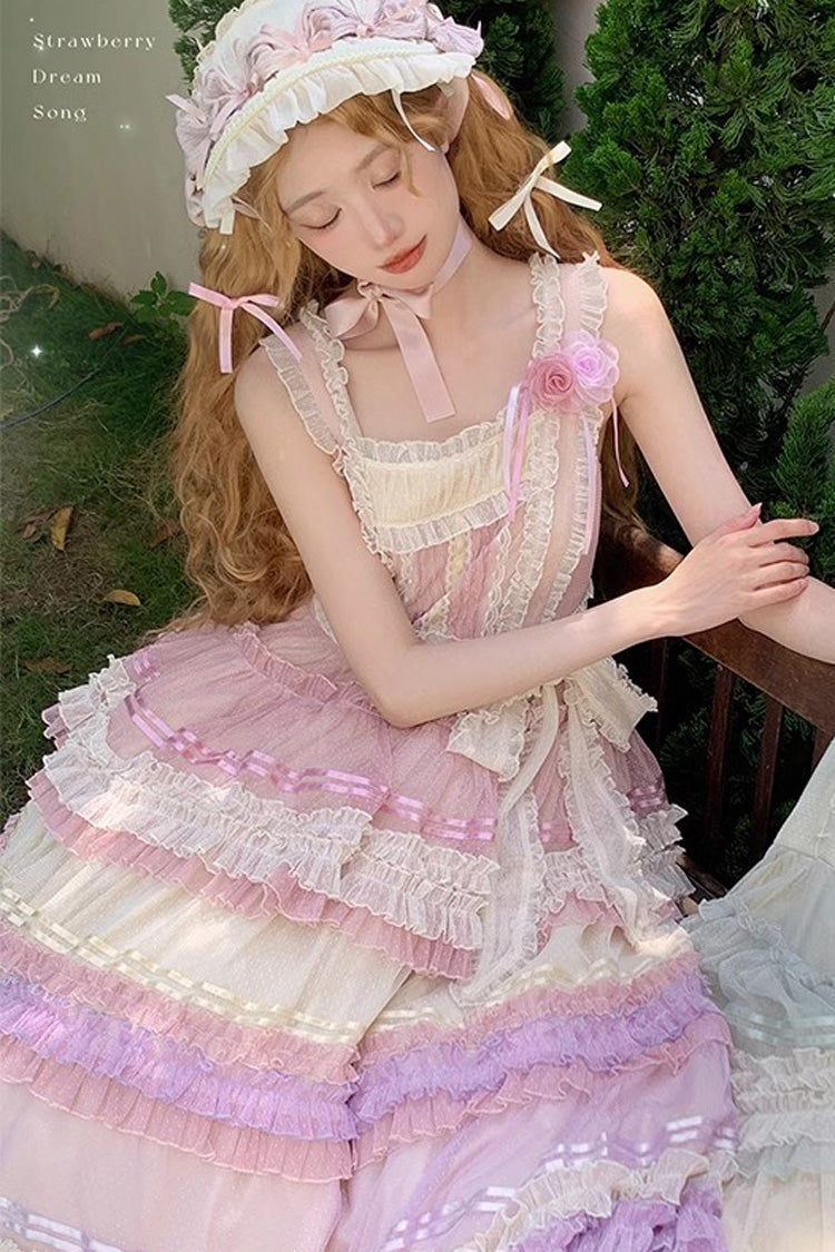 Rainbow Cloud Gradient Triple-Layered Ruffle Bowknot Sweet Lolita Jsk Dress 2 Colors