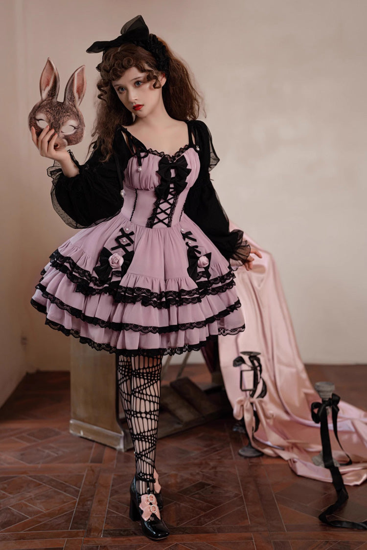 Black/Purple Dance Music Long Sleeves Multi-layer Ruffle Bowknot Sweet Princess Lolita Dress