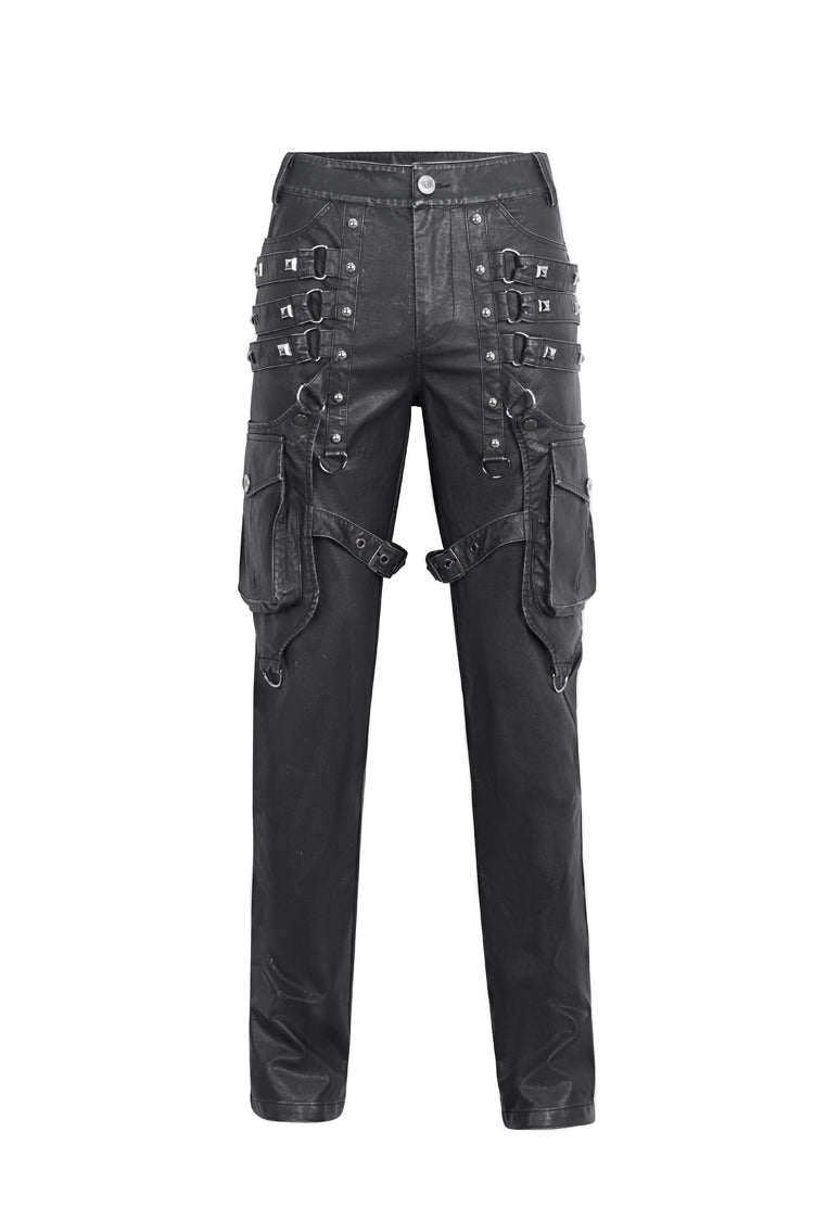 Black Big Pocket Faux Leather Men's Gothic Pants