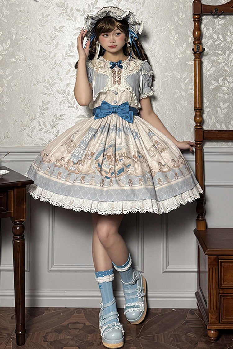 Sea Salt Fairy Tale Doll Short Sleeves Print Ruffle Bowknot Sweet Lolita Dress 2 Colors