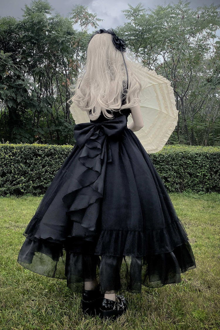 Schwarzes [Mondscheinsonate] Rüschen-Cardigan mit Schleife und Spitze, Gothic Vintage Lolita Jsk Kleid
