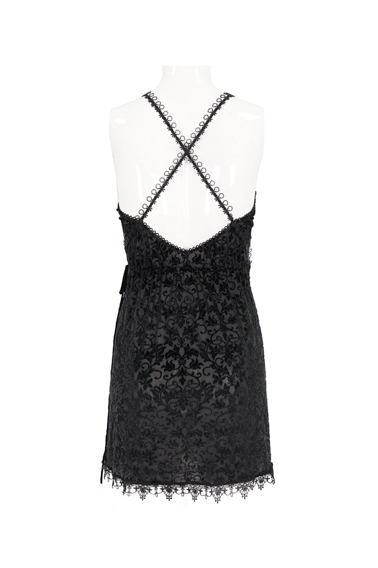 Black Sexy Super V-Neck Velvet Jacquard Lace Lace-Up Women's Gothic Dress