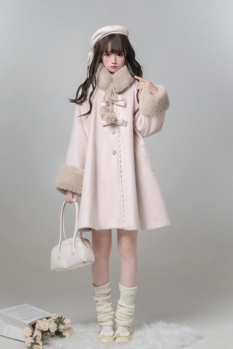 Rosa [Bella SP] Stehkragen, lange Ärmel, Schleife, süßer Lolita-Mantel