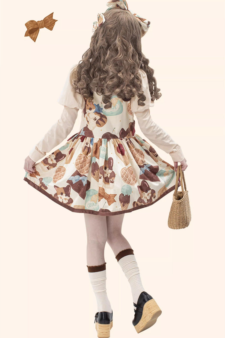 Multi-Color Sleeveless Muffin Kitten Print Bowknot Sweet Lolita Strap Dress