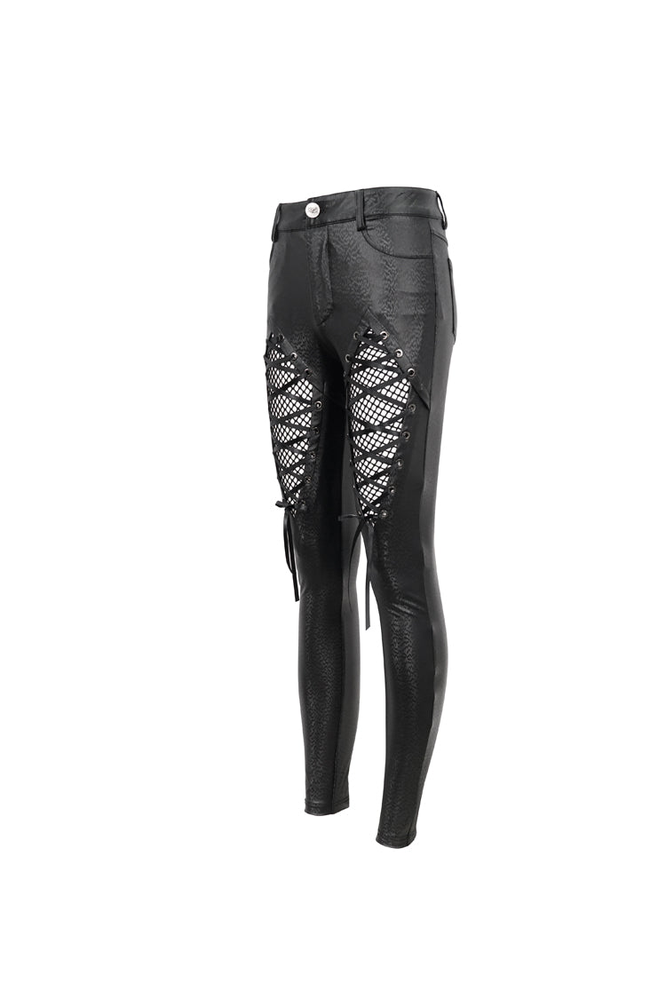 Black Stretch Diamond Wavy String Adjustable Slim Fit Women's Punk Trousers