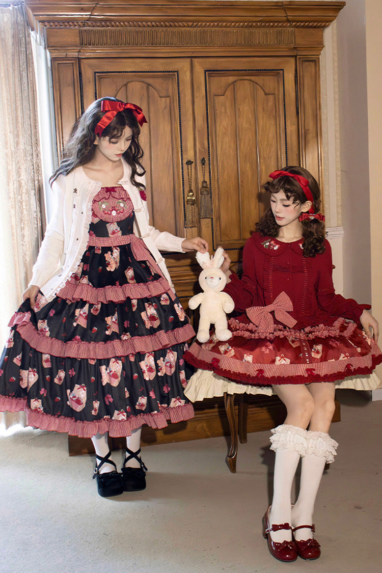 レッド [ベルストロベリーファーム] プリントフリル刺繍スウィートロリータスカート