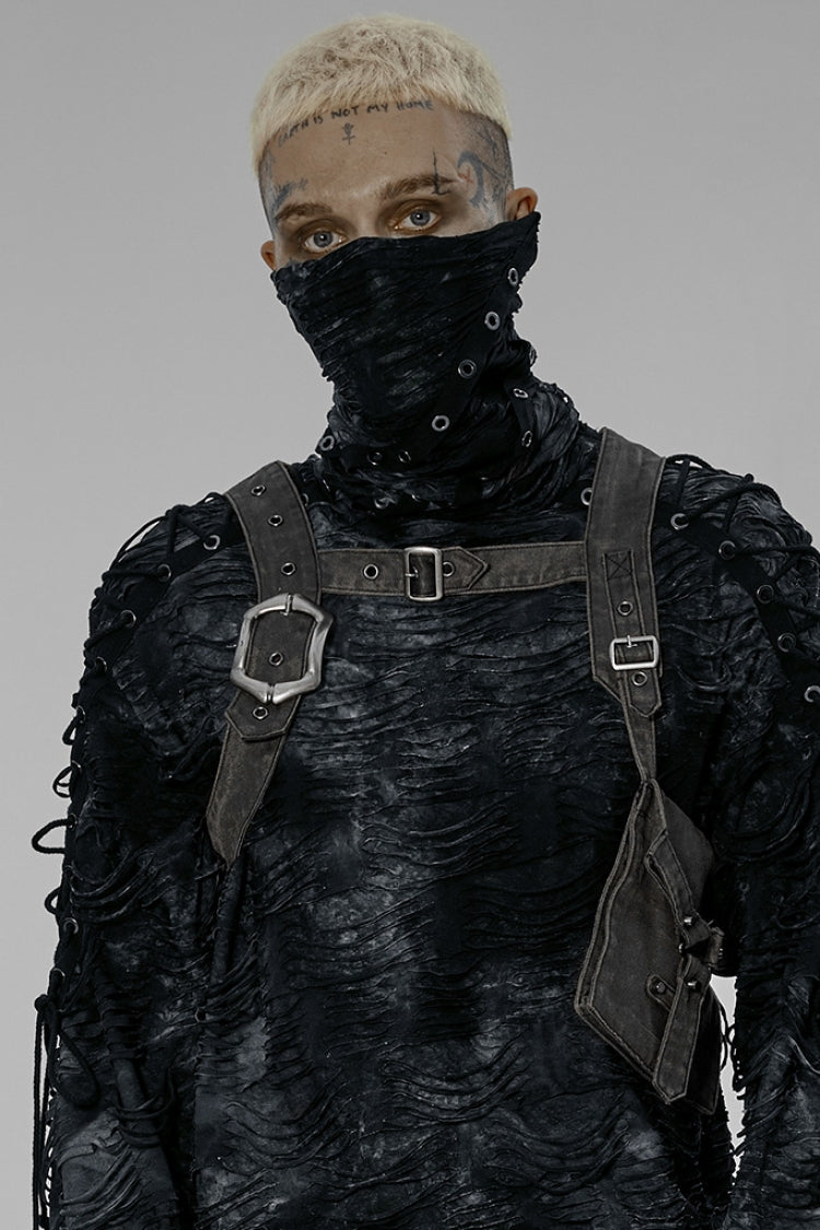Grey Metal Buckle Adjustable Men's Steampunk Harness with Bag