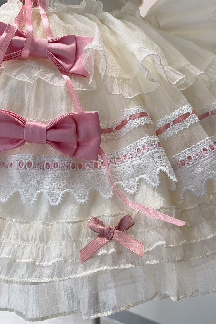 Apricot/Pink [Prelude to Spring Song] Sleeveless Multi-Layered Ruffle Bowknot Lace Sweet Princess Ballet Lolita Jsk Dress