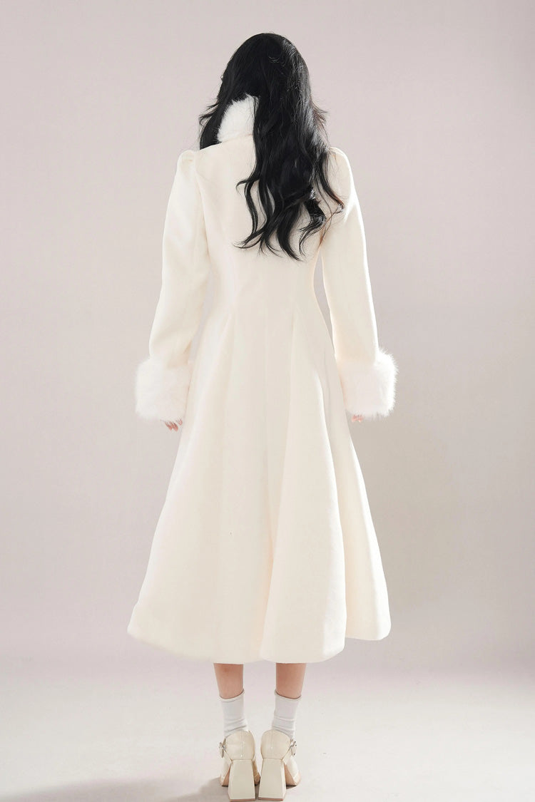 Beige Double-breasted Long Sleeves Removable Fur Collar Sweet Elegant Princess Lolita Coat