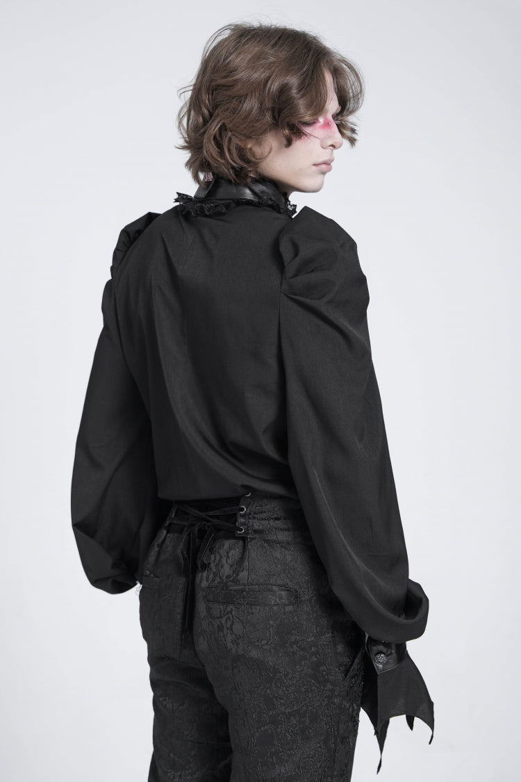 Schwarze Stehkragen Langarm Puffärmel Herren Gothic Fledermaus Bluse 