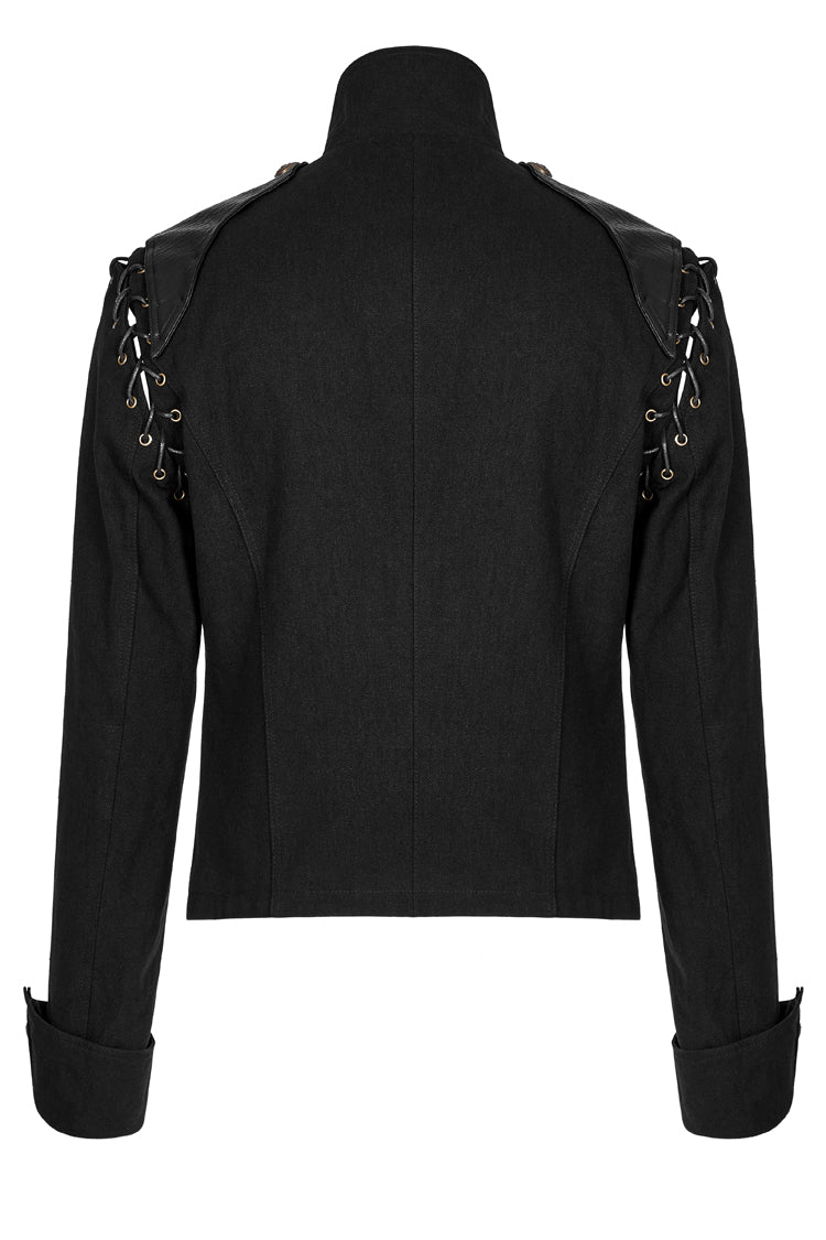 Black Metal Retro Button Decoration Long Sleeves Double Breasted Mens Steampunk Coat