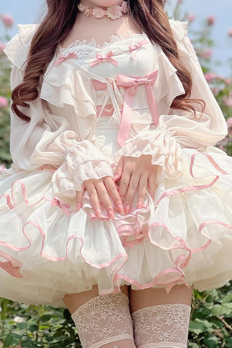 Pink/Beige Ballerina Style Bowknot Slim Fluffy Princess Sweet Lolita Tiered Dress