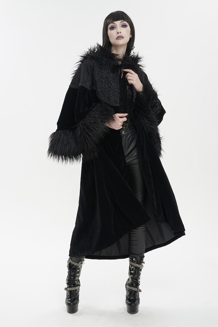 Black Jacquard Fabric Petal Stitching Three-Dimensional Webbing Cape Like Wide Wool Sleeves Women's Gothic Jacket