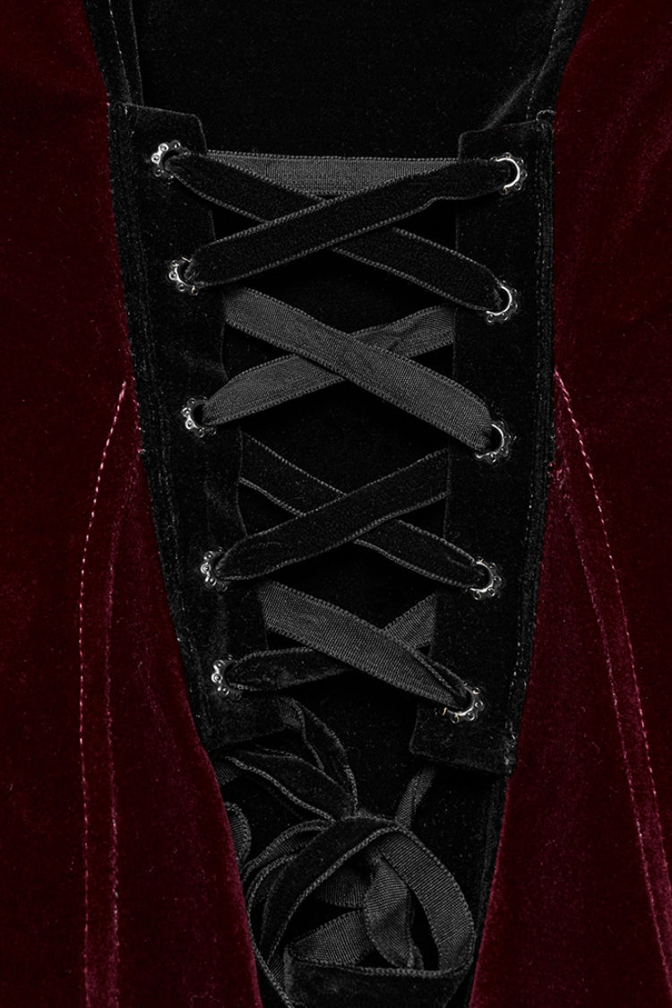 Black/Red V Collar Long Sleeves Floral Embroidery Lace-Up Women's Gothic Jacket