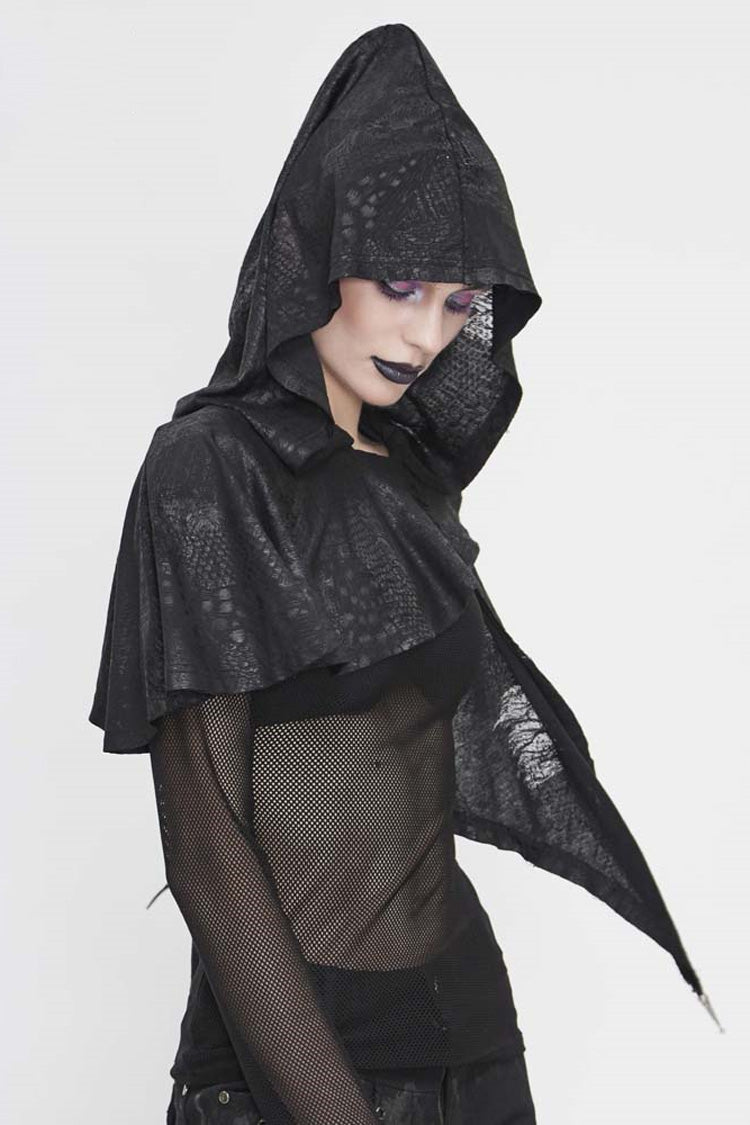Schwarzer Metallanhänger Retro dünner gestrickter Kapuzenschal für Damen im Gothic-Stil