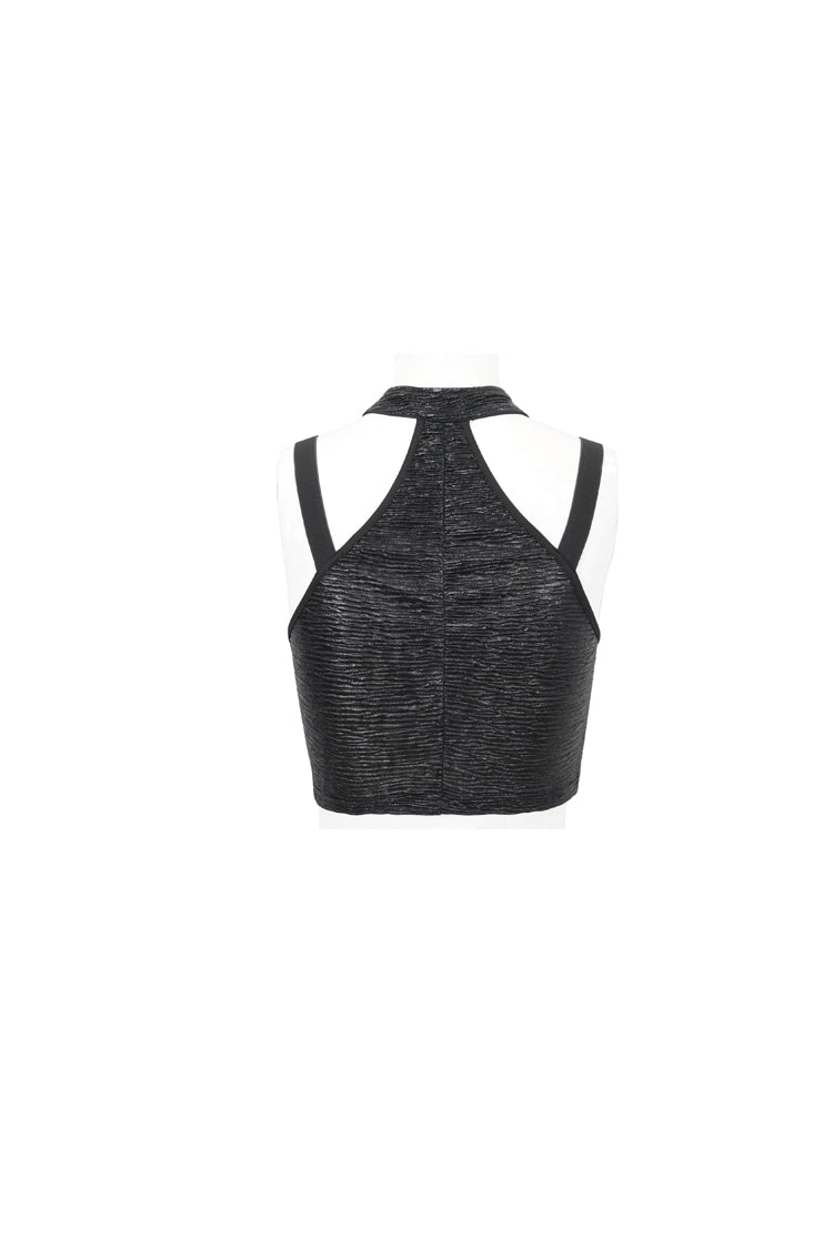 Black Slim Knit Mechanic Computer Moire Adjustable Women's Punk Halter Vest