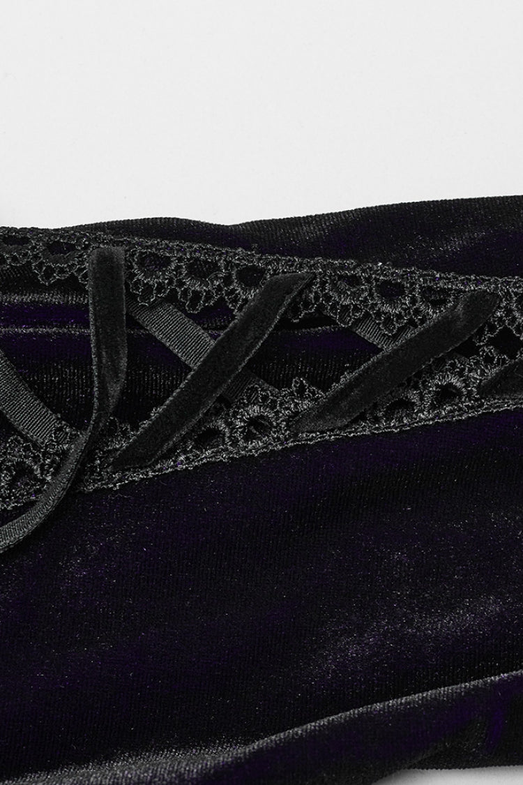Black/Velvet Doll Collar Long Sleeves Gradient Embroidery Women's Gothic Prom Dress