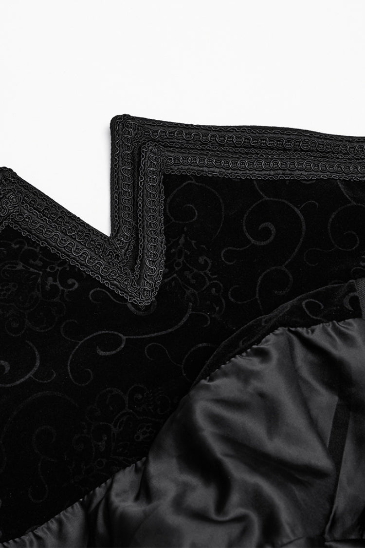 Black Stand Collar Long Sleeves Embroidery Men's Gothic Frog Witchy Coat