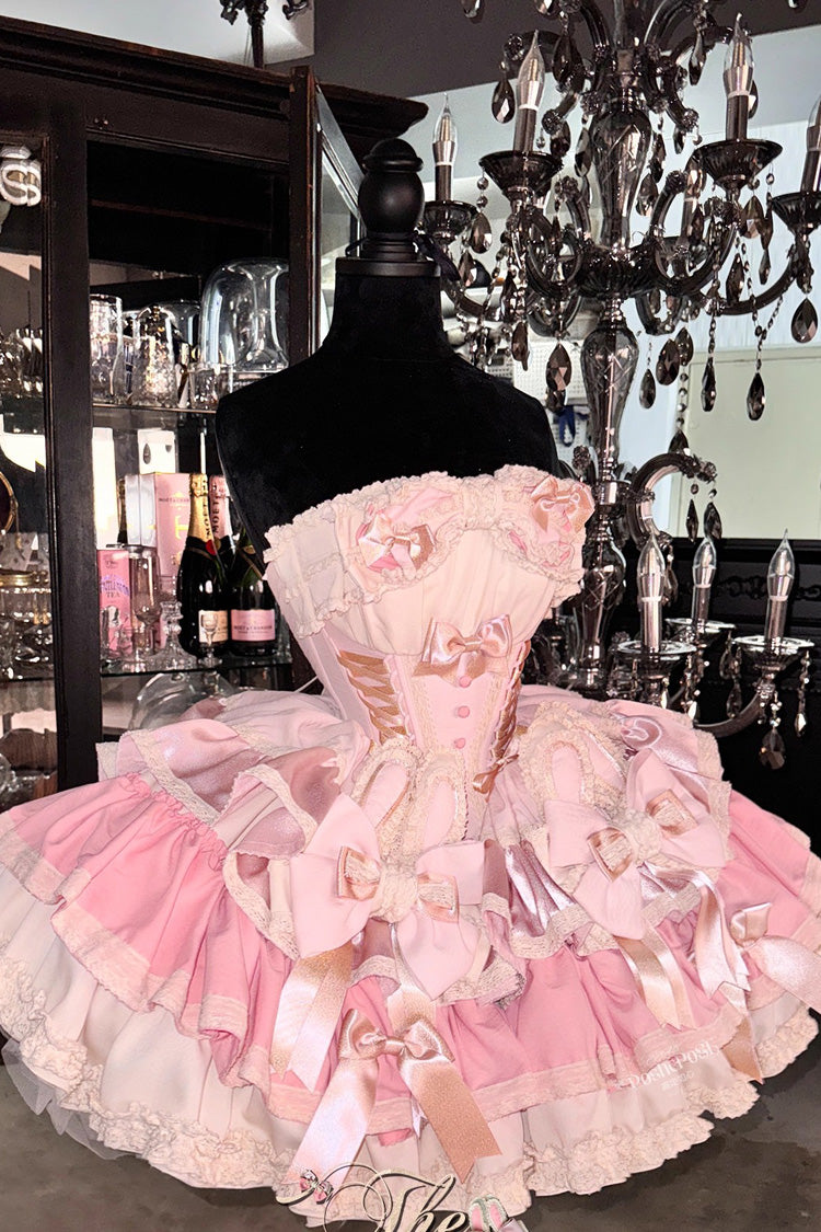 [Ribbon Dance] Multi-Layered Ruffle Bowknot Lace-Up Sweet Princess Lolita Dress 3 Colors