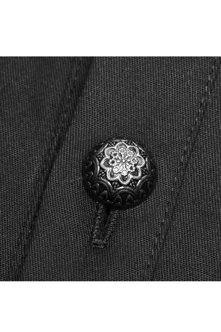 Black Long Sleeve Front Metal Pattern Buckle Sharp Corner Hem Men's Gothic Shirt