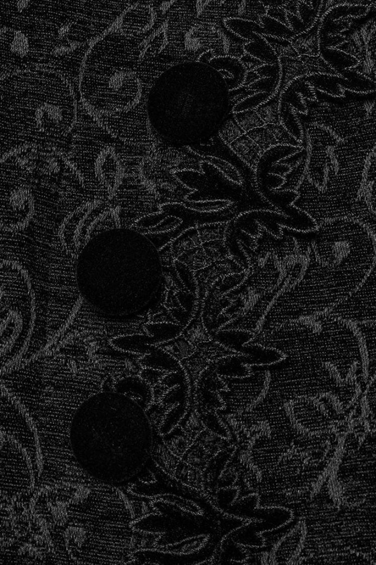 Black Stand Collar Jacquard Print Stitching Womens Gothic Coat