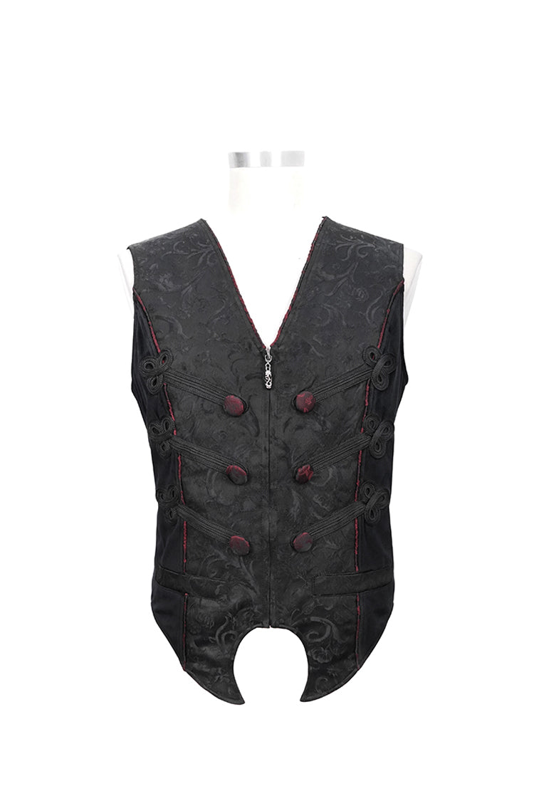 Black Dark Jacquard Chest Plate Buttons Back Lace Up Men's Gothic Waistcoat