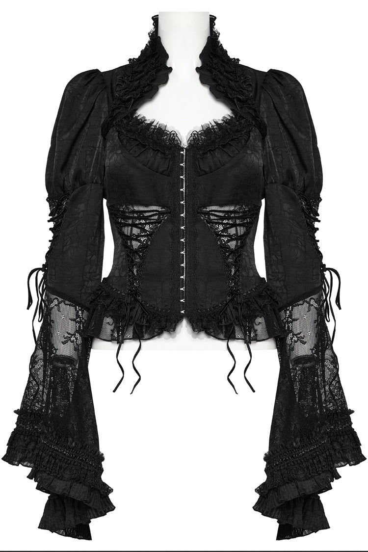 Black Gorgeous Adjustable Tightness Long Puff Sleeves Womens Gothic Blouse