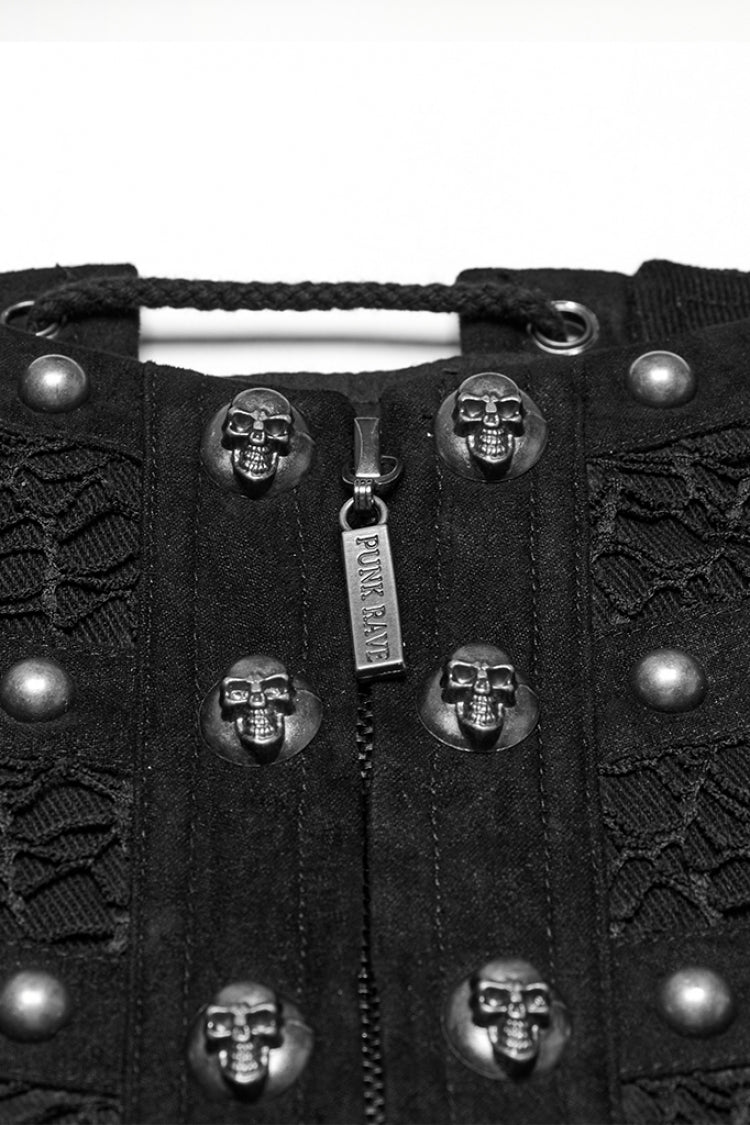Black Skull Stitching Lace-Up Mesh Men's Gothic Girdle