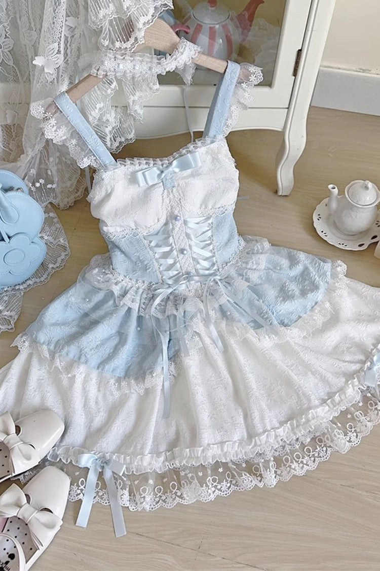 Green [Leiffu] Sleeveless Ruffle Bowknot Lace Lace-Up Sweet Ballet Lolita Jsk Dress