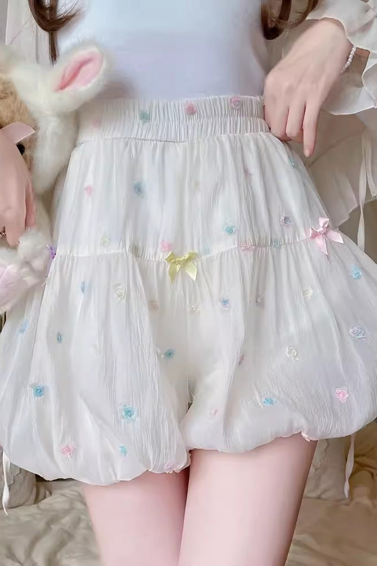 Weiße Zuckerbohnen Bowknot Bud süße Lolita Leggings