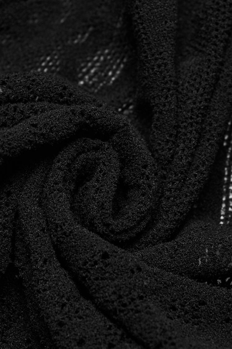 Black Long Sleeves Print Hollow Sheer Rhombus Mesh Women's Gothic Dress
