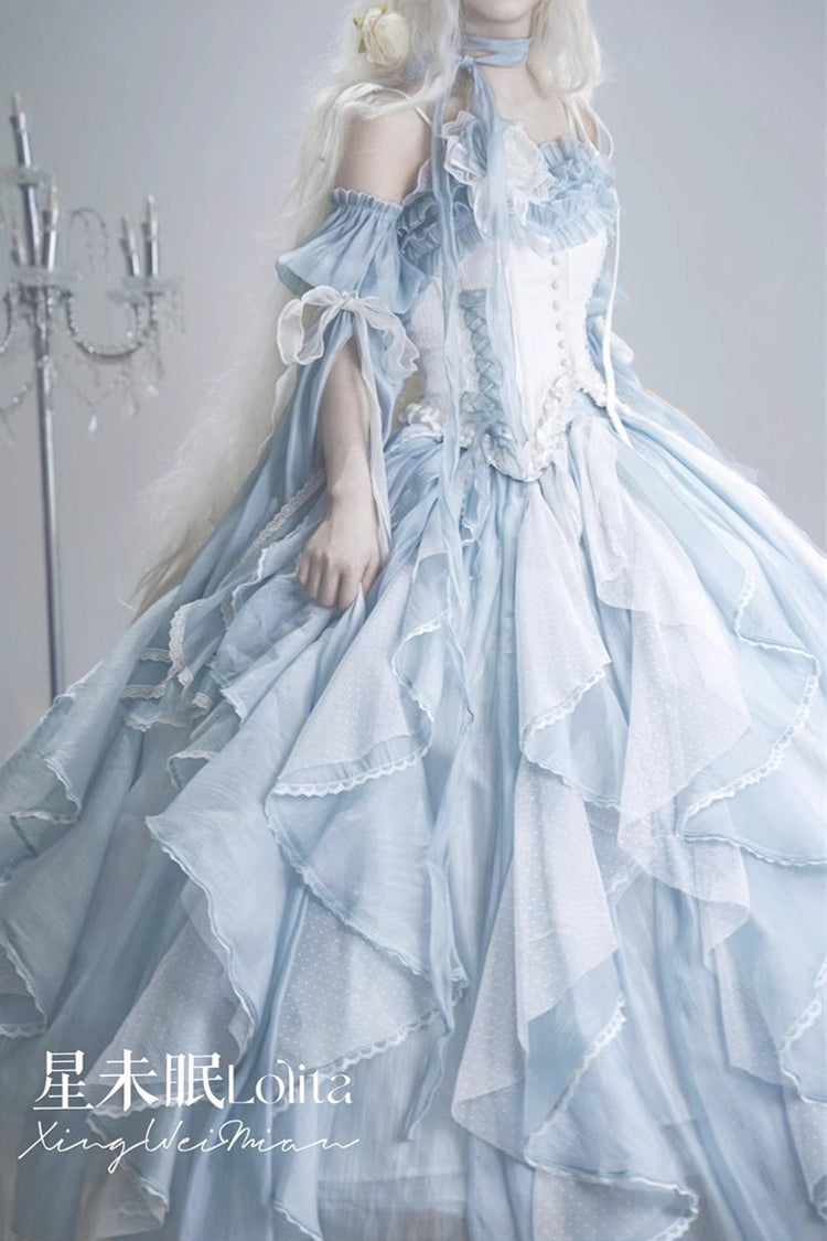 [Praise of the Flower Goddess] Off Shoulder Ruffle Hanayome Bowknot Lace Fishbone Sweet Lolita Jsk Dress 2 Colors