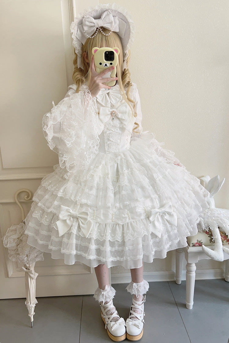 White [Dream Prologue] Doll Multi-Layered Bowknot Lace Sweet Princess Lolita Dress