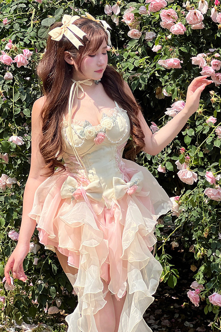 Multi-Color Peach Snow Mountain Romantic Girl V Neck Sleeveless Sweet Lolita Dress