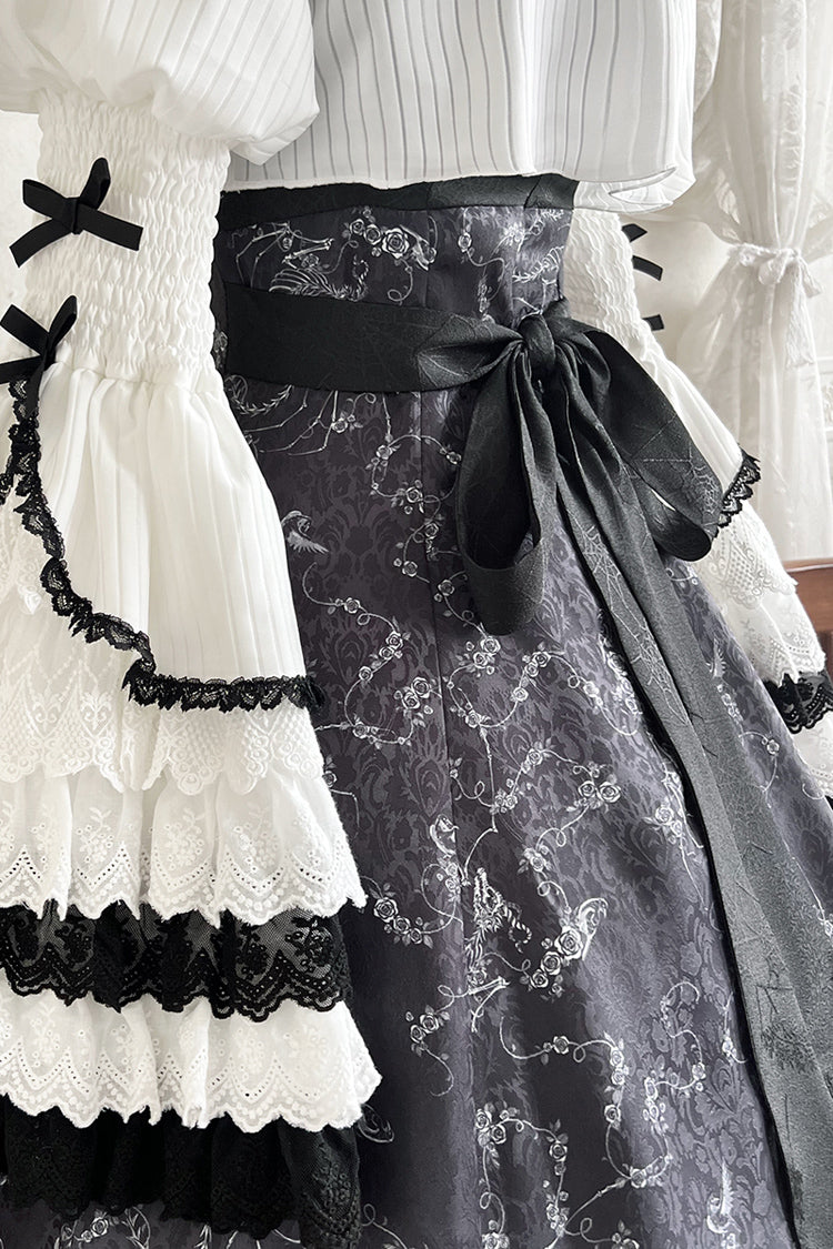 Black/White Print Bone Magic Ruffle Cardigan Lace Classic Gothic Princess Lolita Jsk Dress