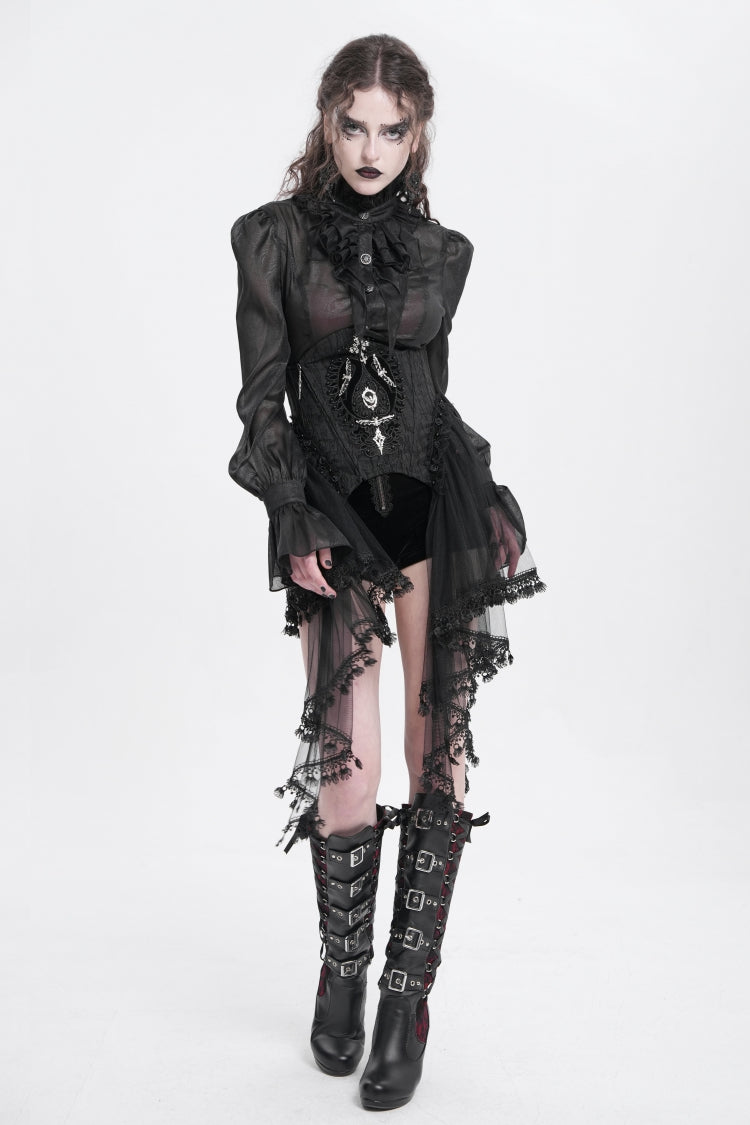Black Stitching Lace Lace-Up Mesh Women's Gothic Underbust Corset