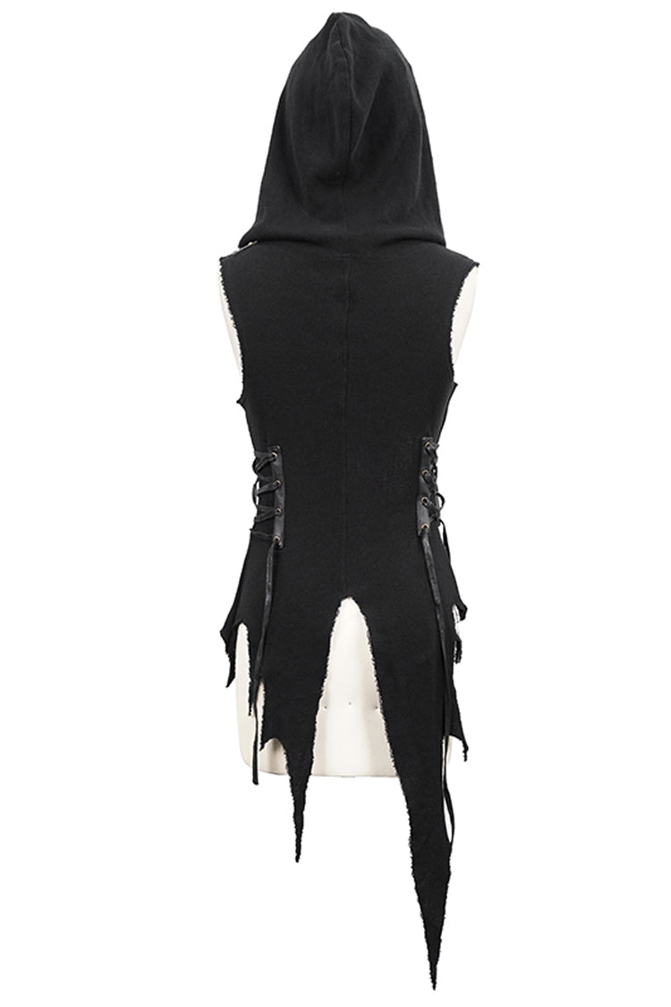 Black Sleeveless Irregular Hooded Womens Gothic Vest