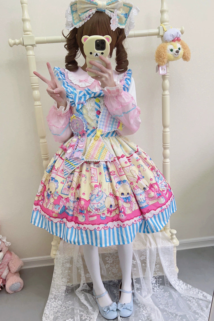 [Bunny Pastry Chef] Print Bowknot Gothic Japanese Lolita Jsk Dress 3 Colors