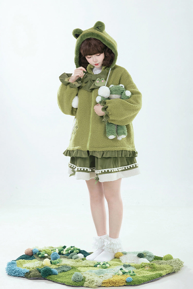 Green [Frog] Long Sleeves Bowknot Hooded Sweet Lolita Coat