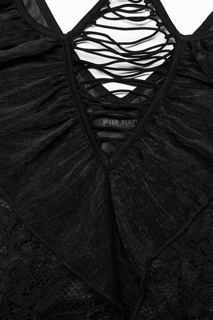 Black Off Shoulder Hollow Stitching Lace Irregular Women's Gothic Dress