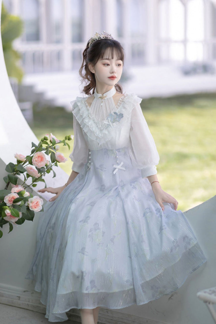 White Elegant and Sweet Stitching Iris Dream Lolita Dress