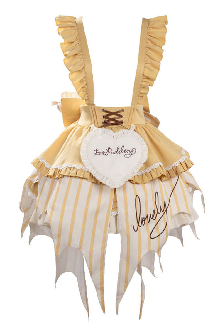 [Fruit Pudding] Vertical Lines Print Bowknot Irregular Sweet Lolita Dress 2 Colors