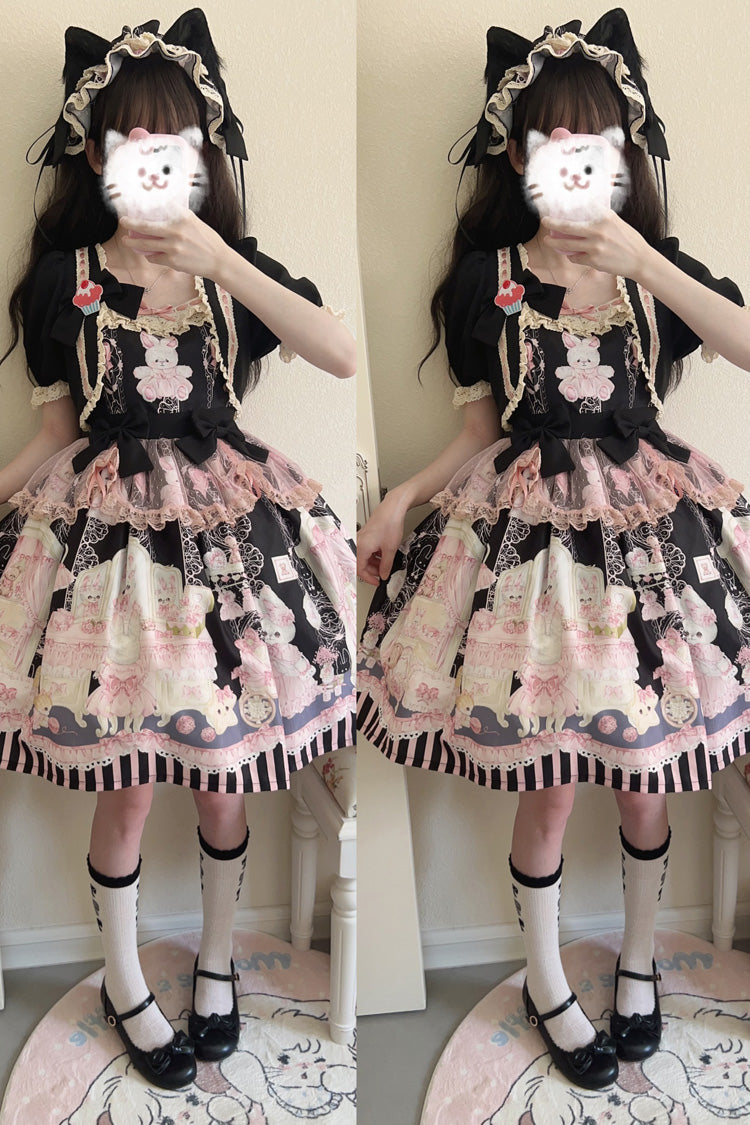 Rabbit Bear Wardrobe Print Ruffle Bowknot Sweet Lolita Dress 3 Colors