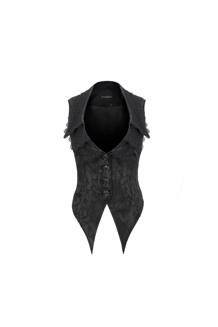 Black Plum Blossom Texture Deep V Back Rope Adjustable Women's Gothic Vest
