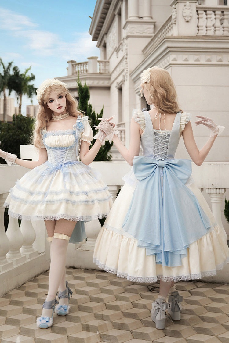 Ivory [Sea Salt Iced Tea] Square Collar Short Sleeves Ruffle Fishbone Sweet Lolita Short Dress