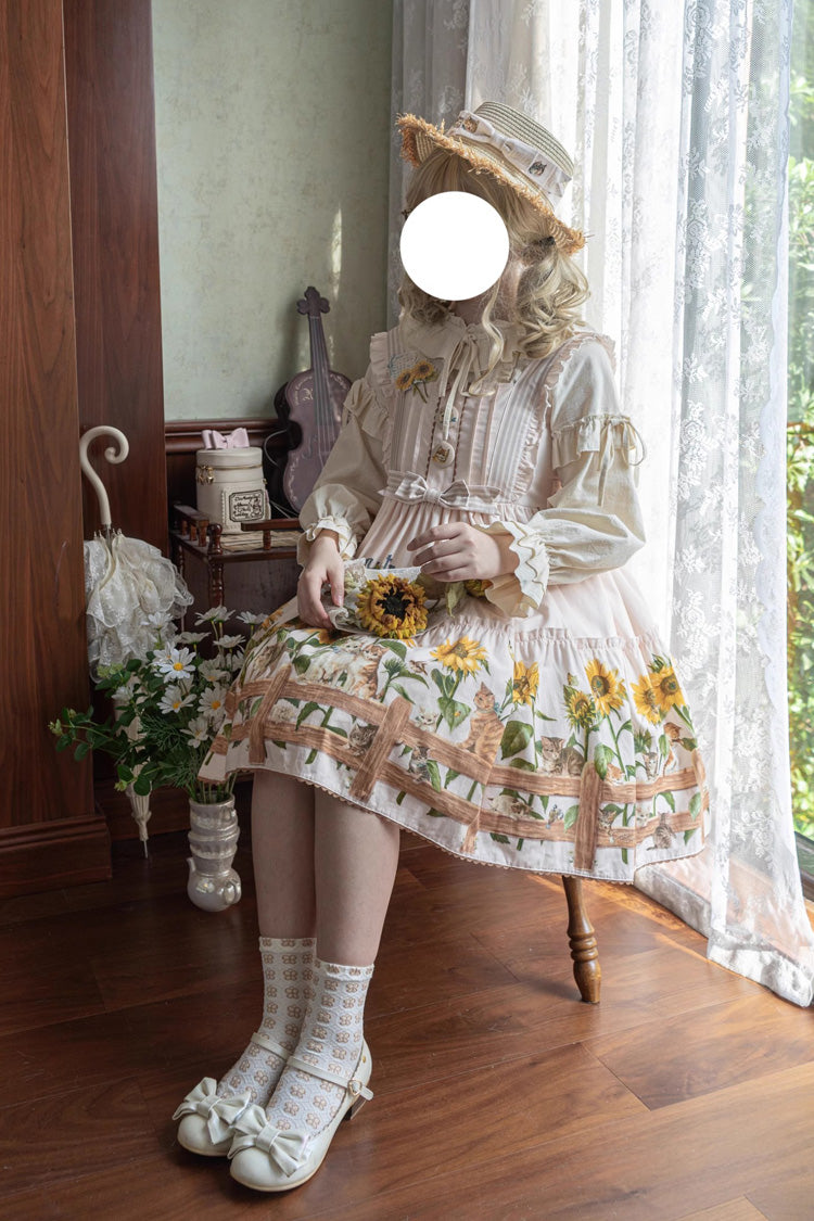 Cat and Sunflower Print Bowknot Sweet Lolita Jsk Dress 2 Colors