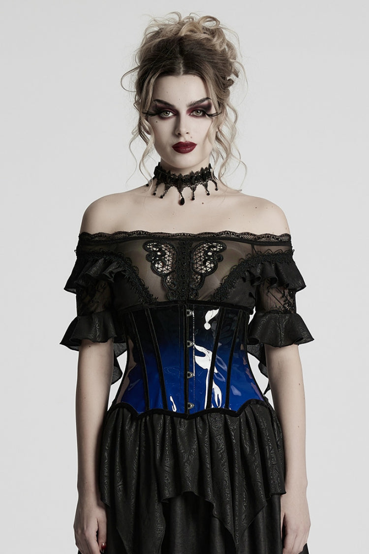 Black/Blue Gradient Patent Leather Women's Gothic Underbust Corset