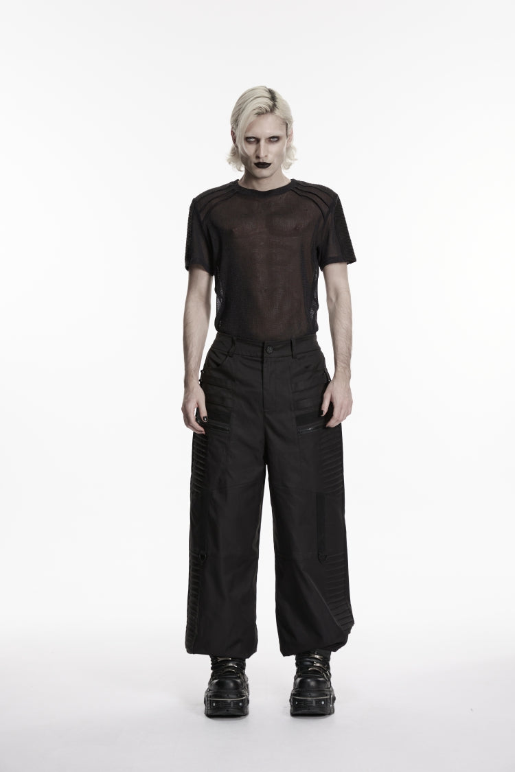 Schwarze, mehrlagige, plissierte Herren-Gothic-Cool-Taper-Hose