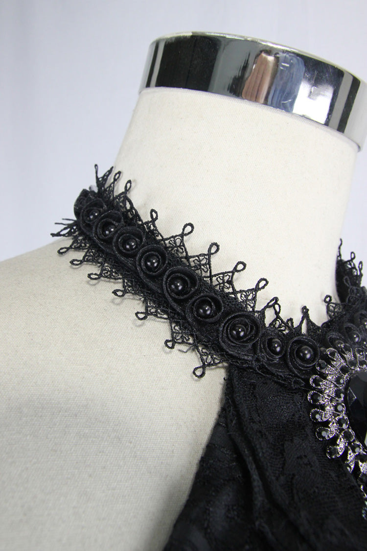 Schwarze Jacquard-Krawatte mit Schmucksteinen aus Spitze für Herren im Gothic-Stil